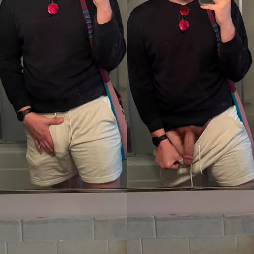 Took these pics in my friends bathroom. Do you think my friends noticed I was freeballing?