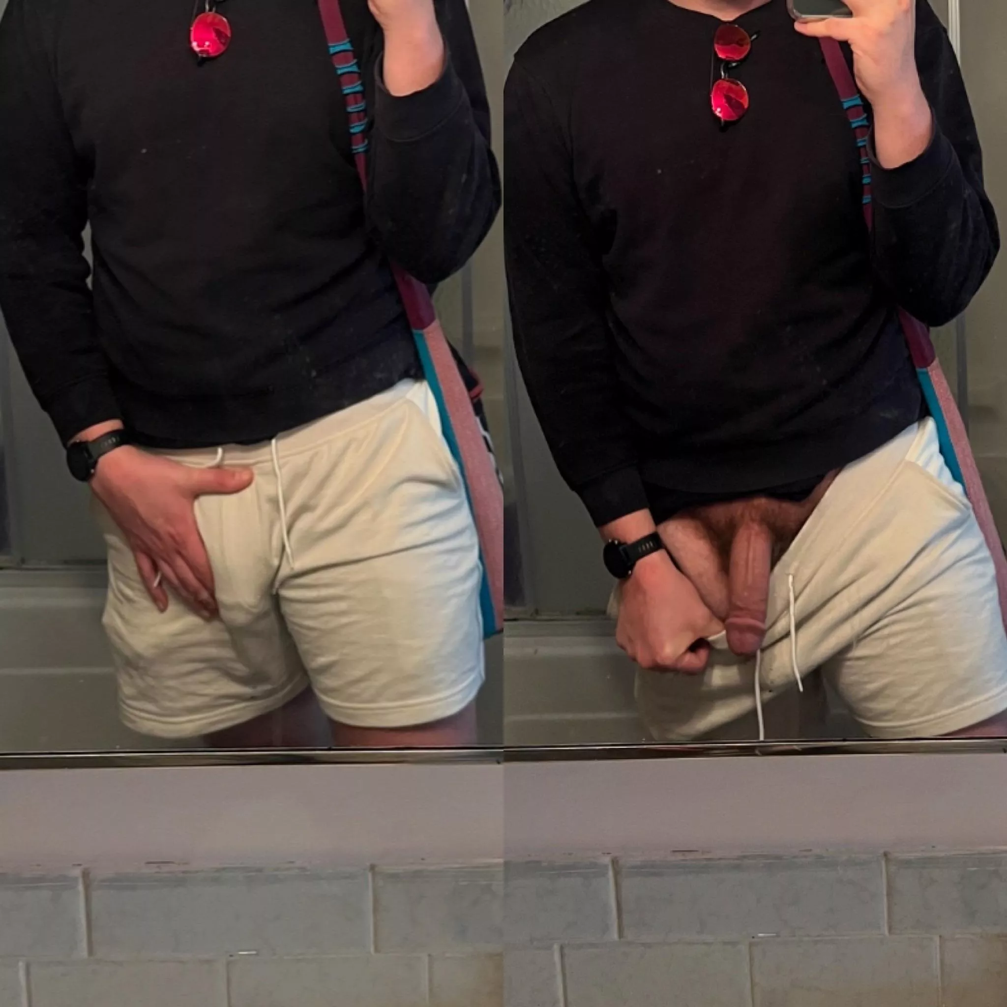 Took these pics in my friends bathroom. Do you think my friends noticed I was freeballing?