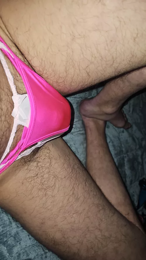 Wearing 3 layers of pink panties. 31 bi.