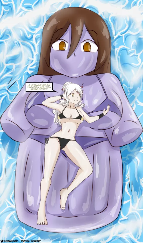 woman turned into an inflatable pool bed