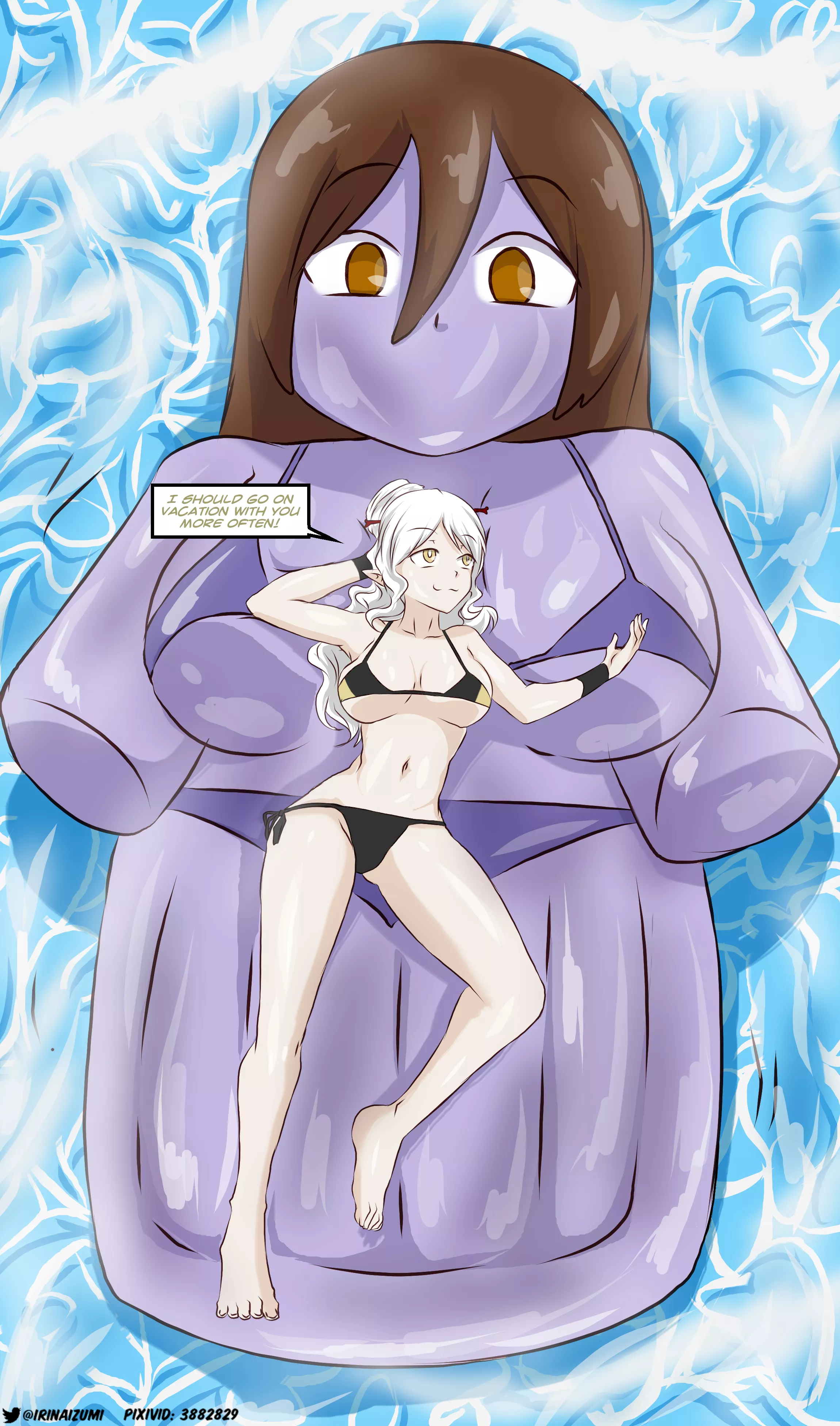 woman turned into an inflatable pool bed