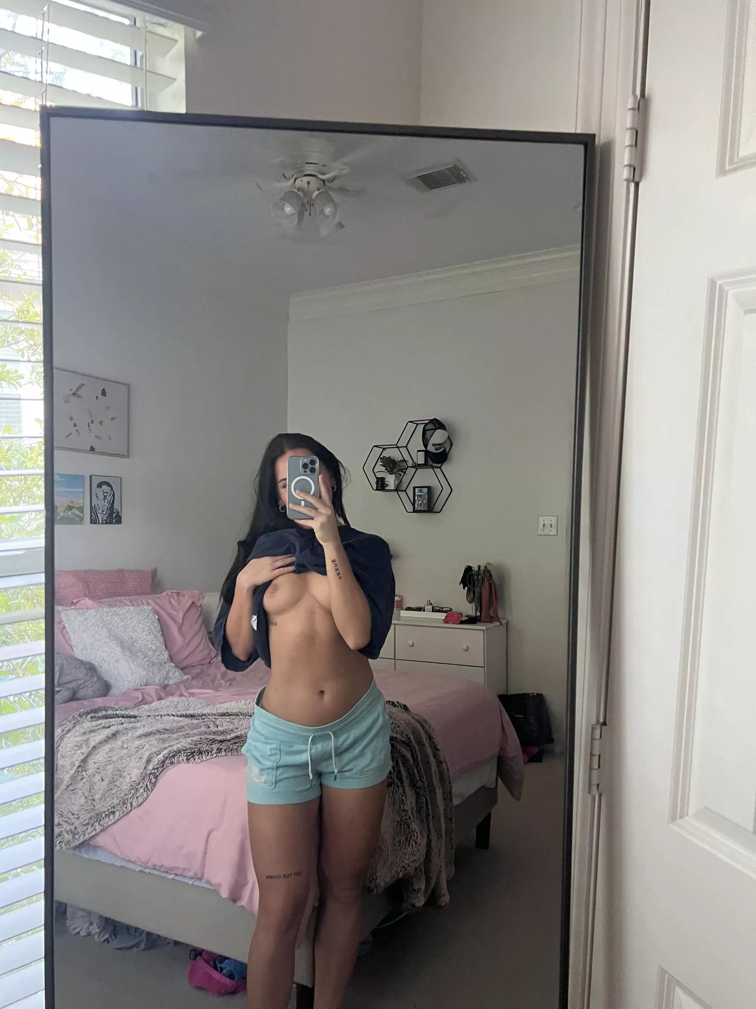 Getting ready for school, but I think my tits wanna stay out and play instead