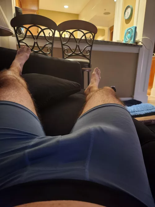 Relaxing on the couch after a long day at work.