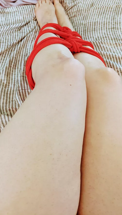 Taking baby steps into self bondage. Enjoying the feel of the ropes