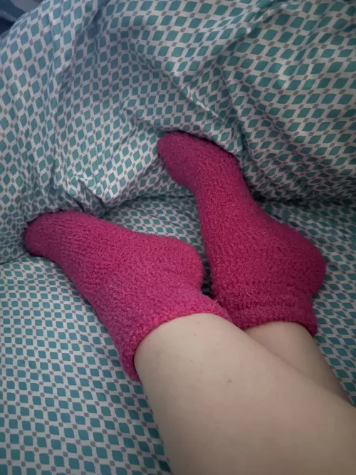In bed in new fuzzy socks. Do you wonder my toe color?