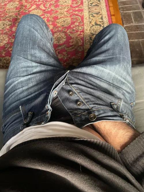 Is my (49) go-to tv watching pose inappropriate around strangers?