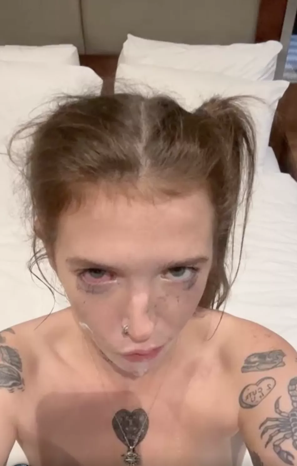 Messy hair, red eye and cum on my face are all proof of what happened minutes before this pic was taken 😏