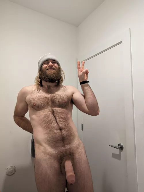 Stripping down in the cafe bathroom