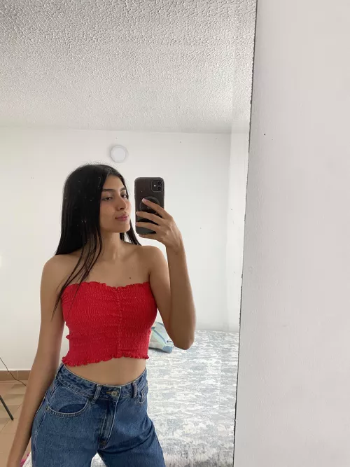 Taking a selfie in my fav red top