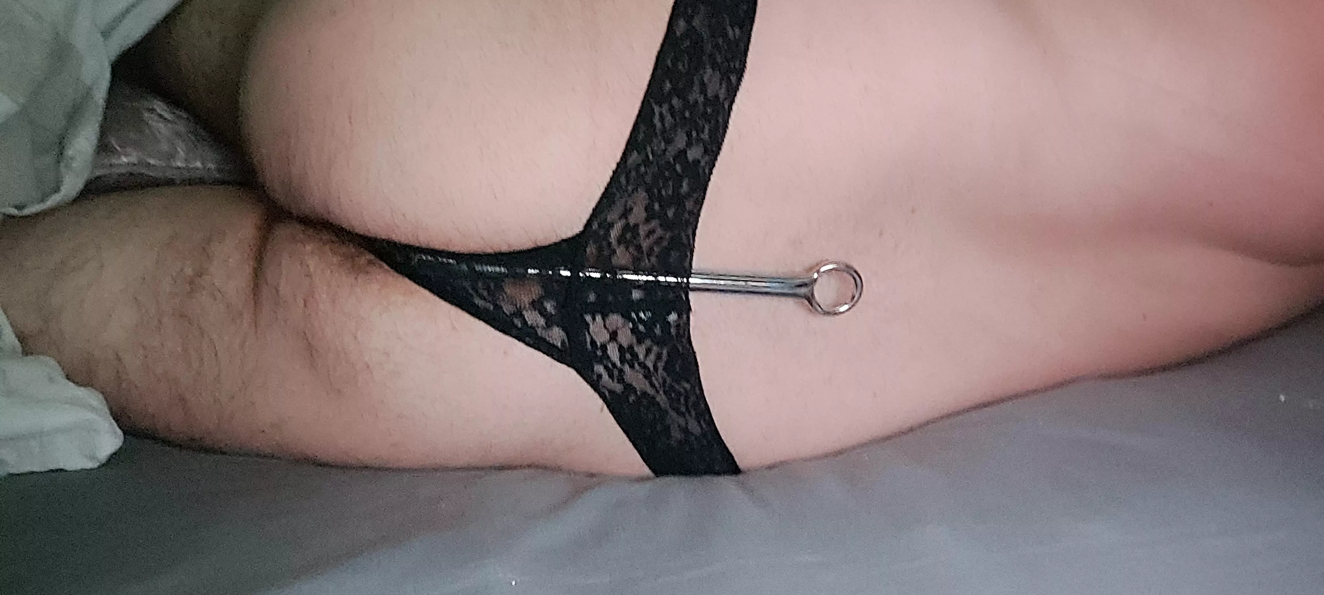 Anal hook in my ass with sexy black panties on