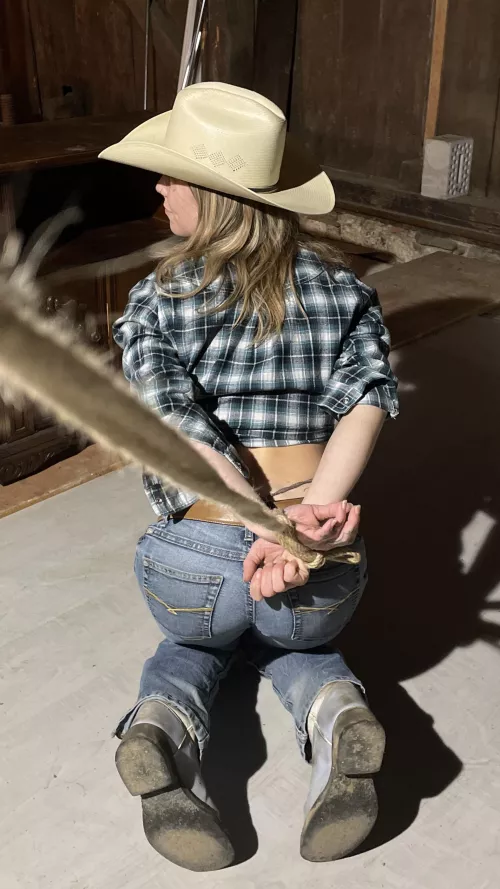 Cowgirl tied, might just leave the boots on
