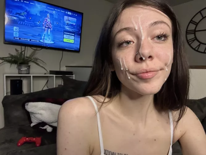 Getting sprayed with cum