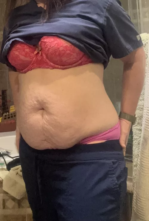 Wearing some pink under my scrubs today 💖(F)