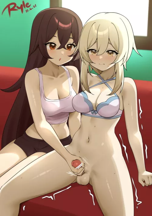 Amber gives Lumine a hand