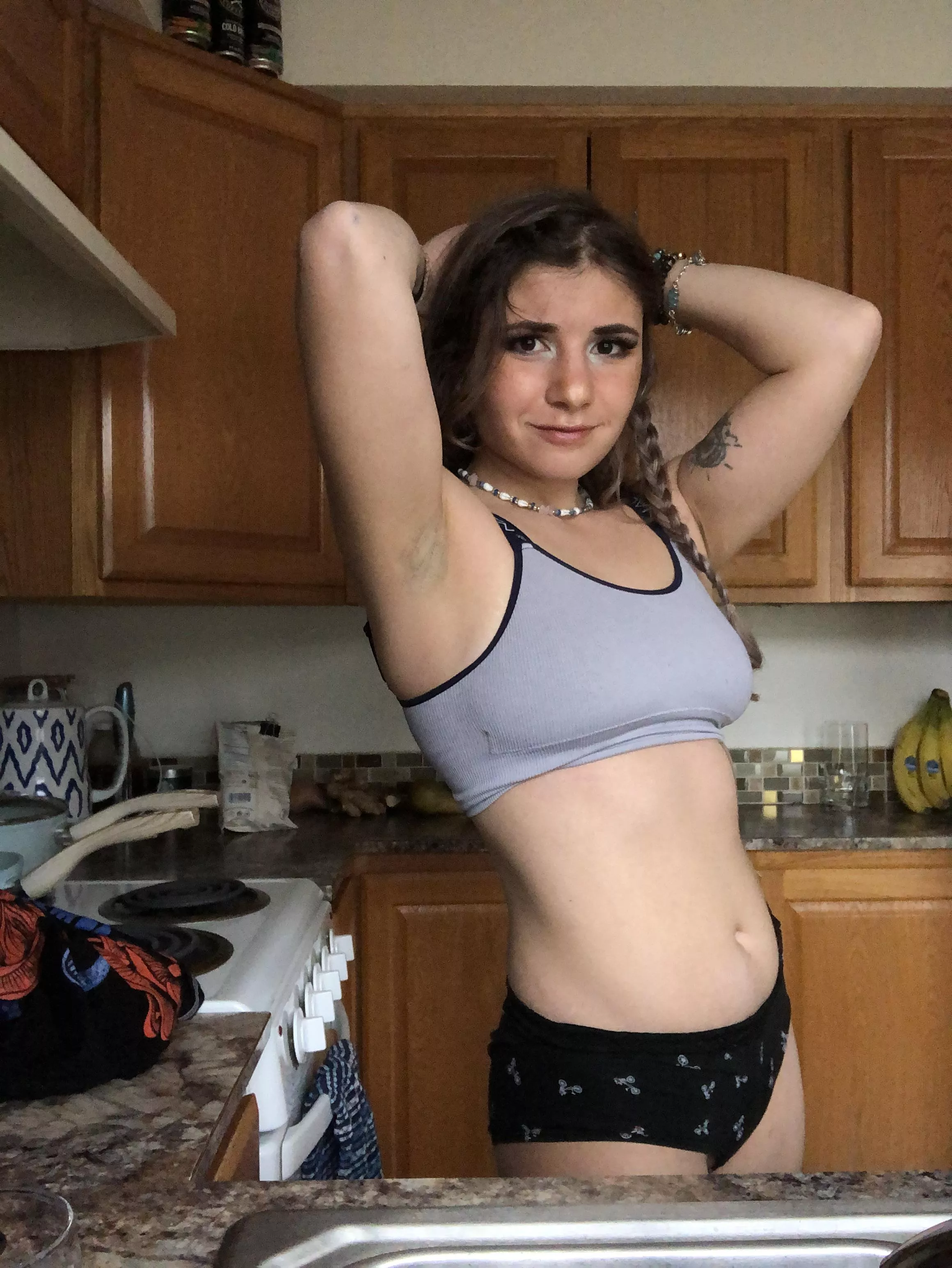 In my sweaty sports bra!