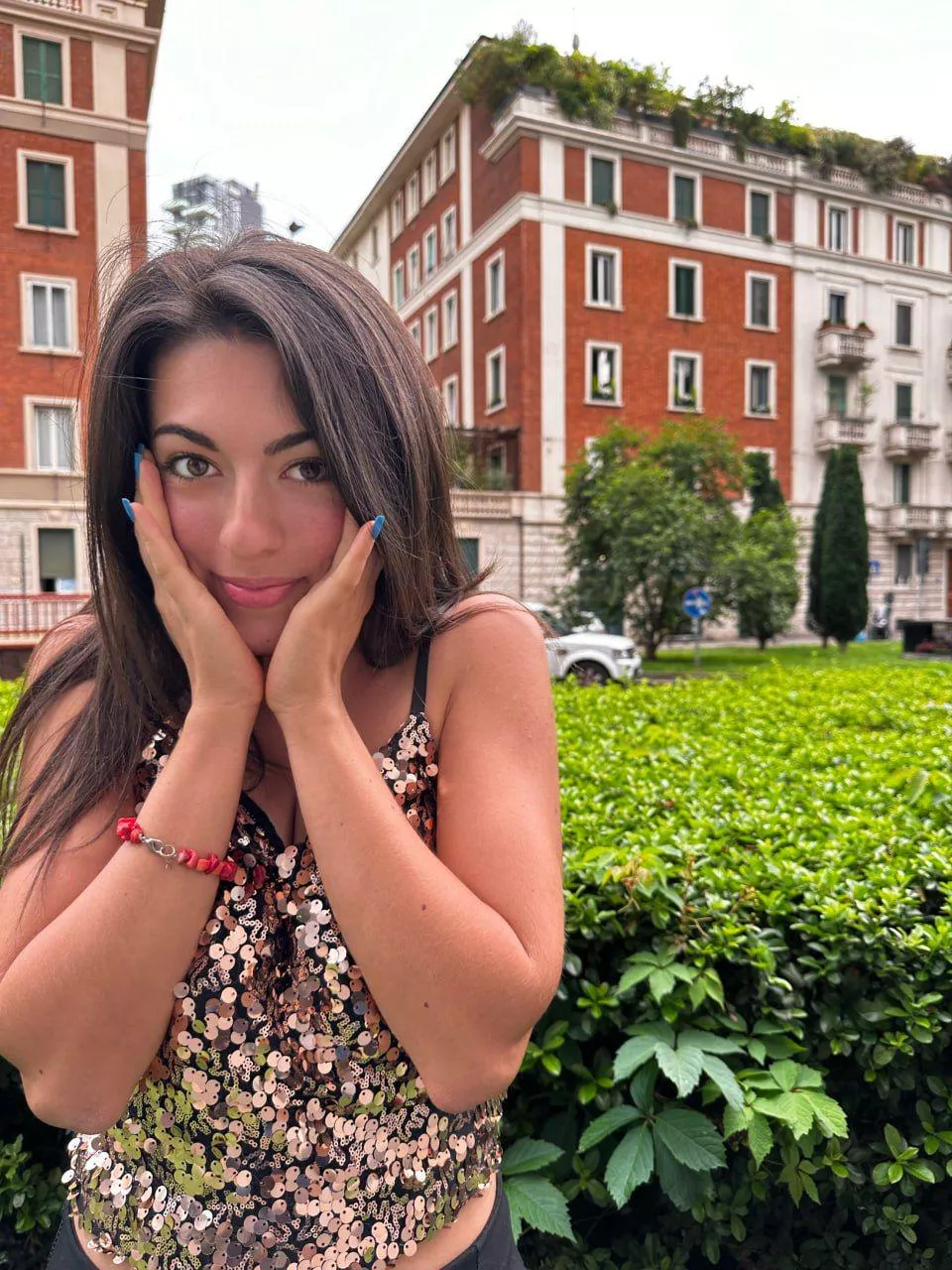 flirty glances hidden between a dress and potted plants F19