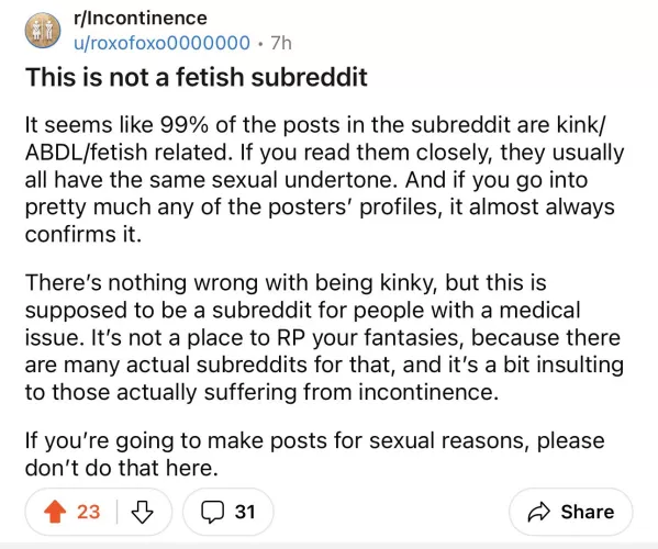 Frustrating as hell but needs to be said AGAIN. DO NOT POST FETISH SH*T on medical subs!