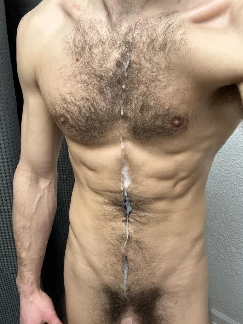 I was so horny after work 🥵 even got it on my chest hair 😅