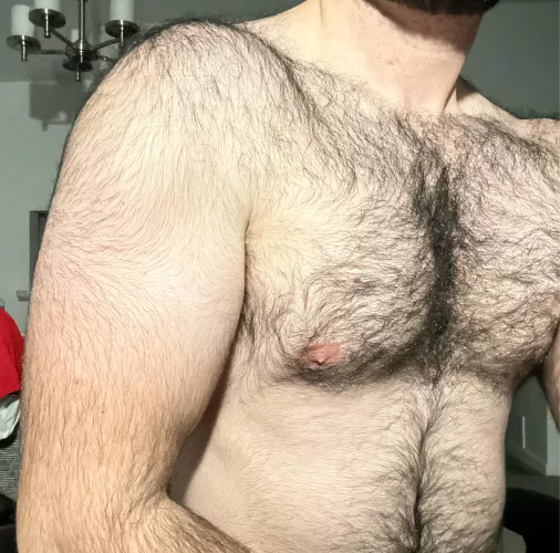 Post workout hairy bicep and chest