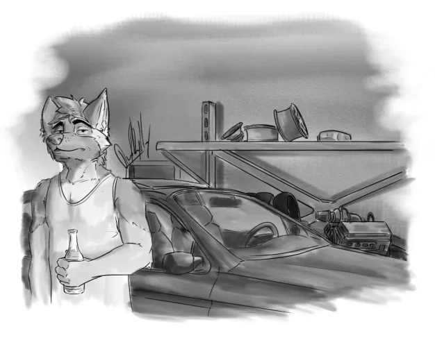Working on my car (art by me)