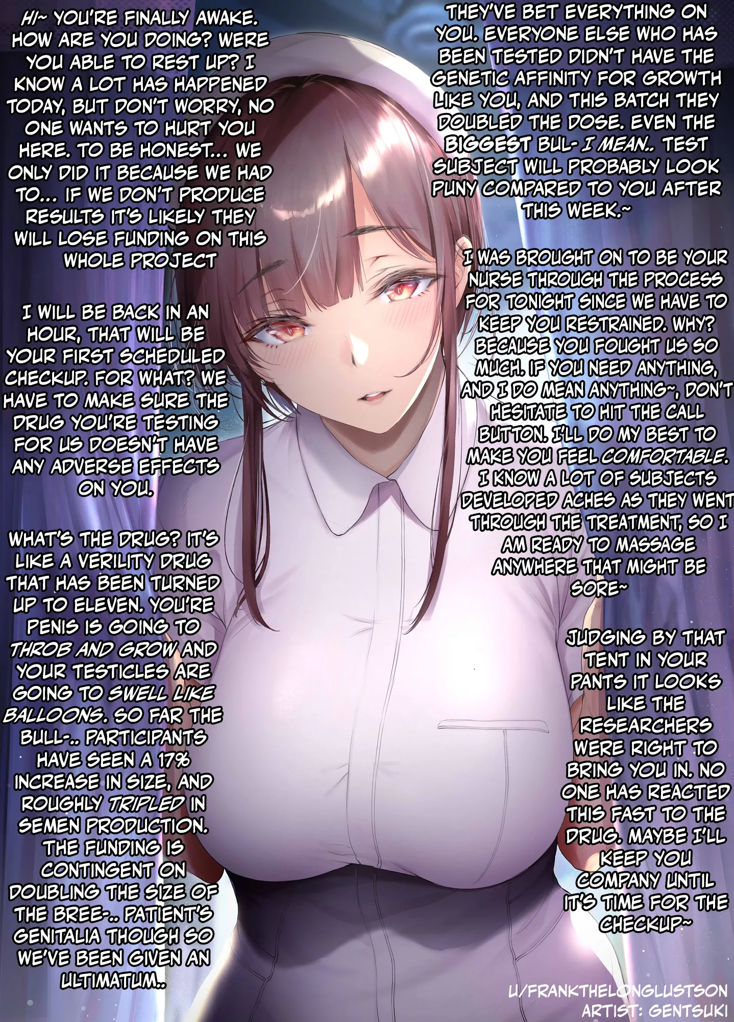 You became an unwilling test subject after your 23 and me data was sold to some shady researchers. [bound] [non-con] [nurse] artist: gentsuki