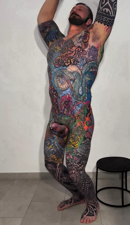 Full body tattoo and pierced penis