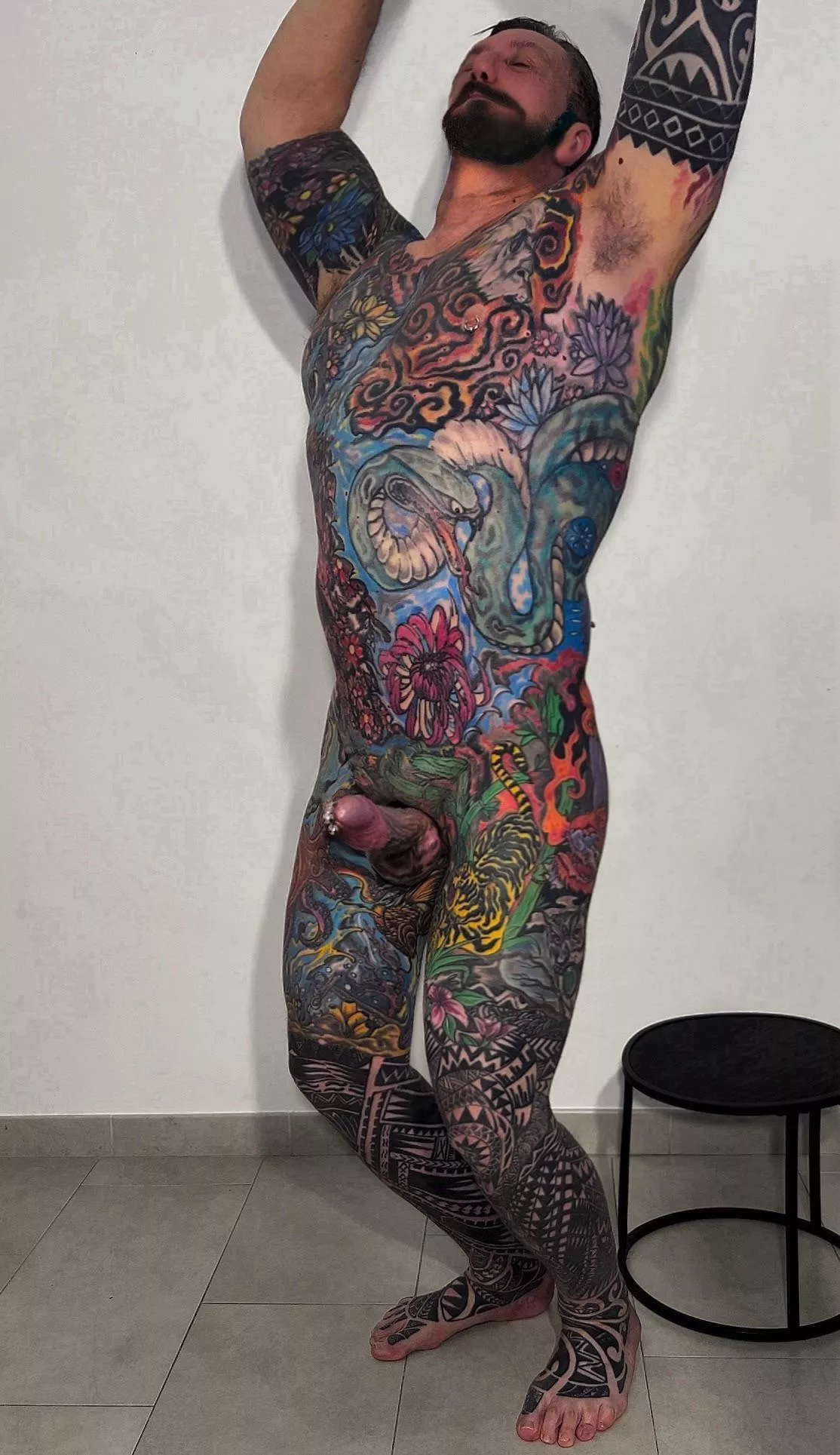 Full body tattoo and pierced penis