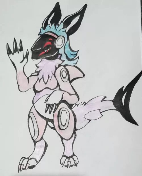 Just some traditional art I did of a happy Protogen
