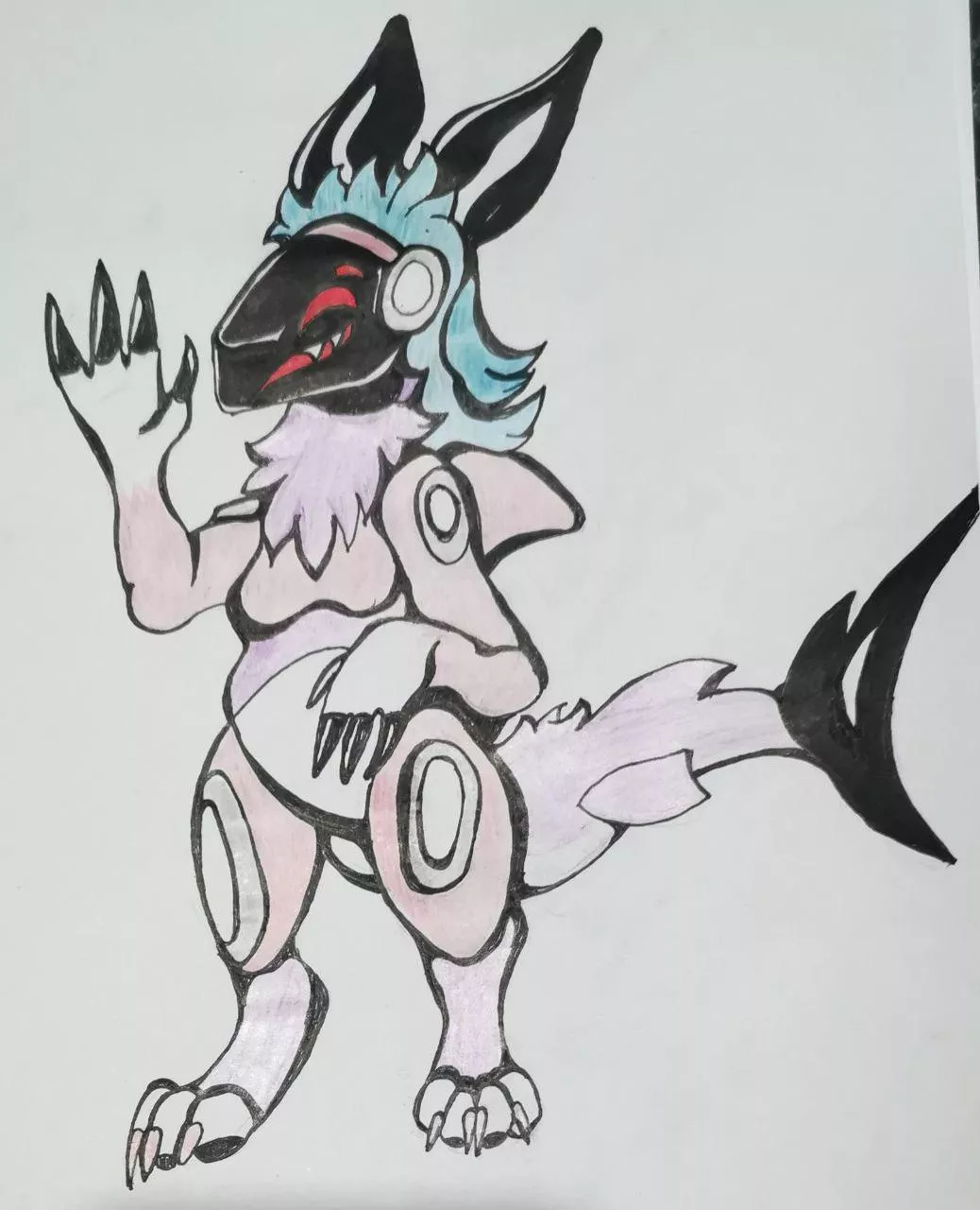 Just some traditional art I did of a happy Protogen
