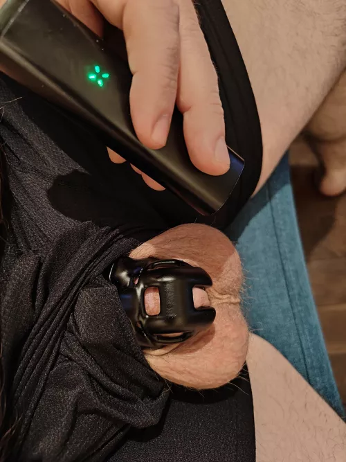 [M] I get so horny when I'm high. That's why I'm locked in a chastity cage.