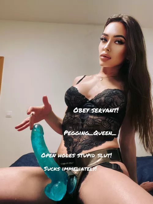 Strap on time for submissive with beautiful Mistress.