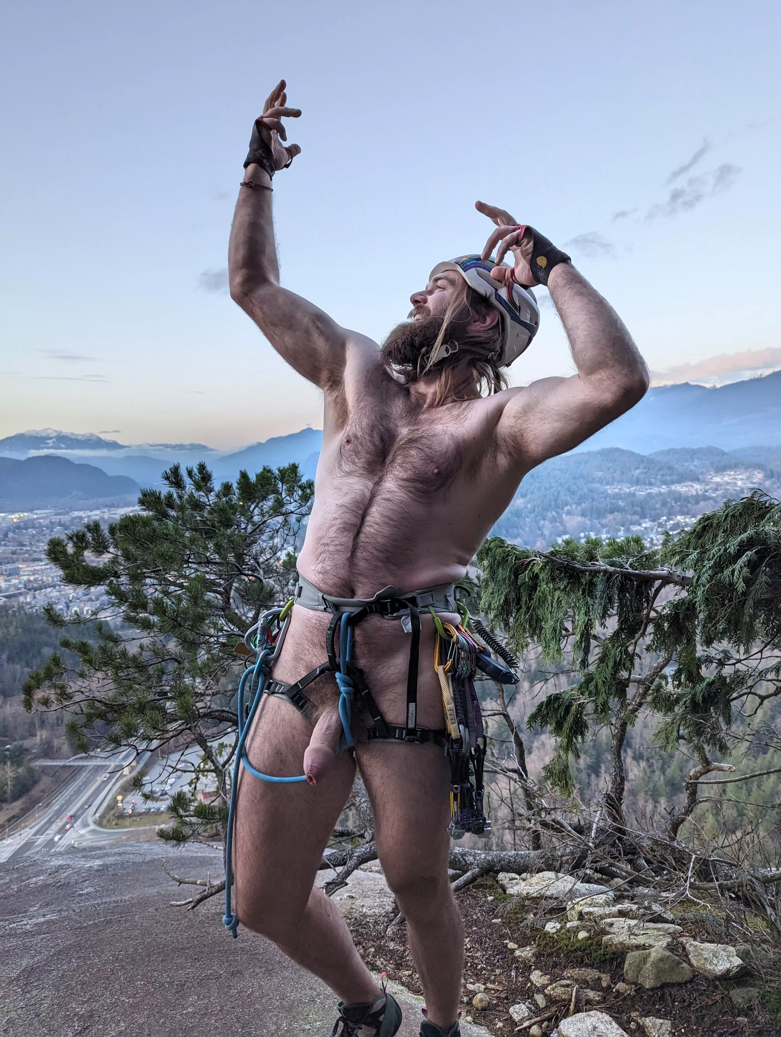 Usually too busy to strip down at the top of this climb, lucky it's February