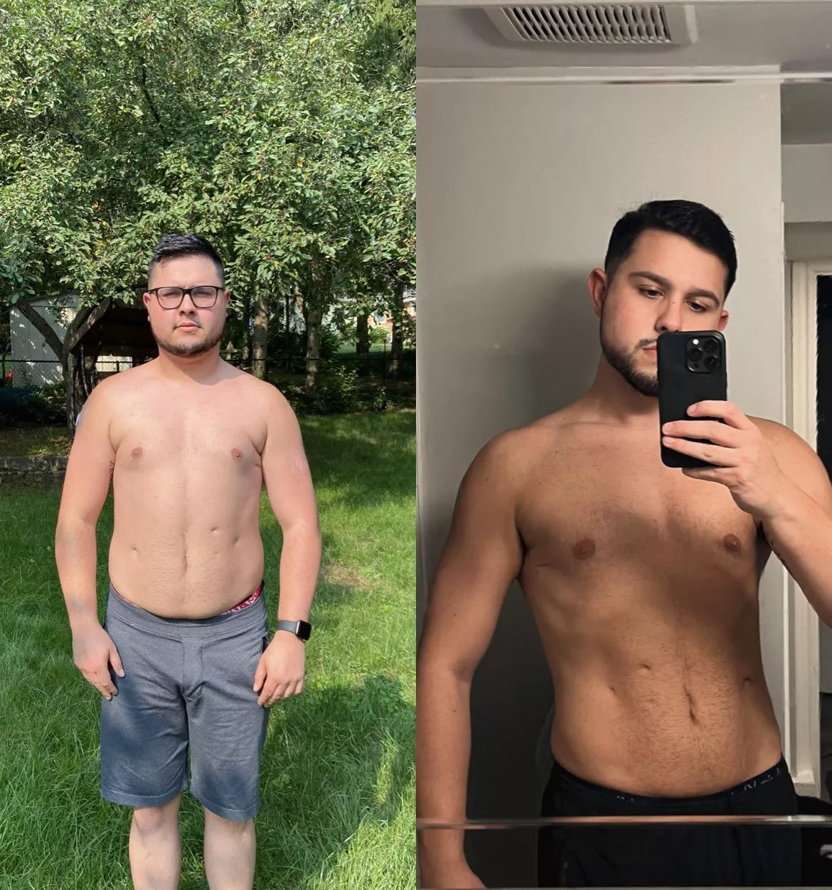 Weightloss 1 year journey difference 🙇🏻‍♂️