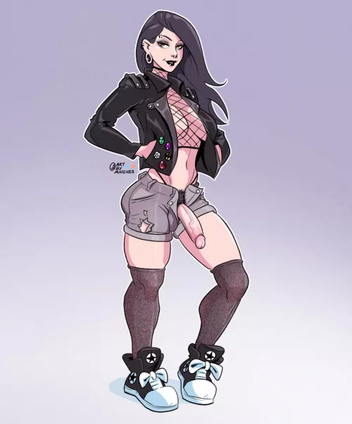 Goth punk in leather jacket drawn by me