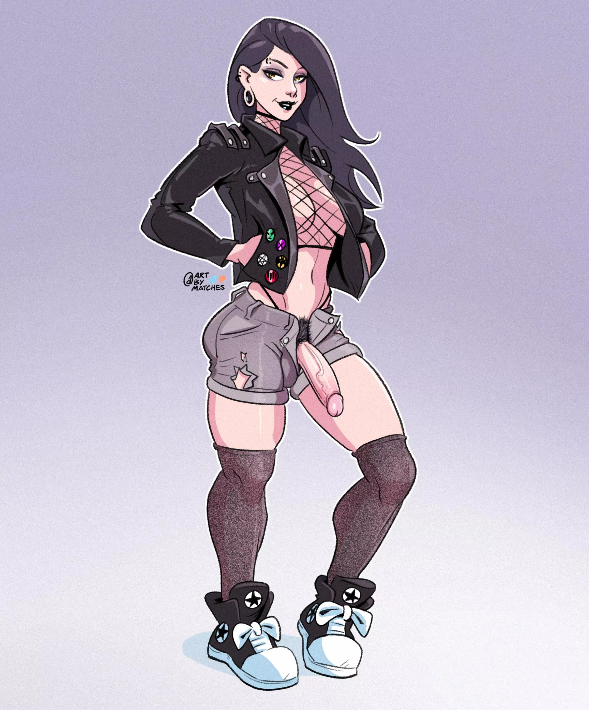 Goth punk in leather jacket drawn by me