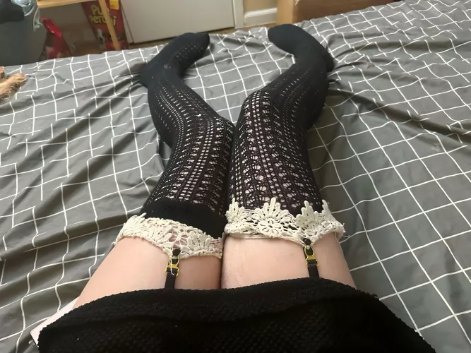 Knitted fishnet knee highs are my favorite