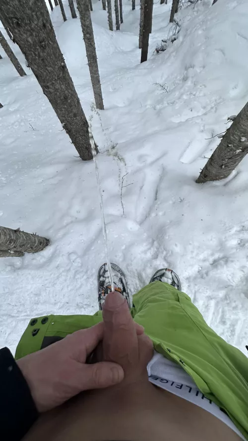 Taking a piss while snow shoeing