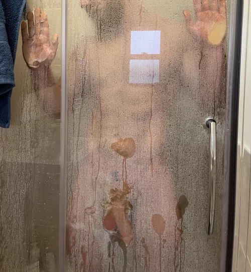 Washing my beard and cock in a steamy hot shower.