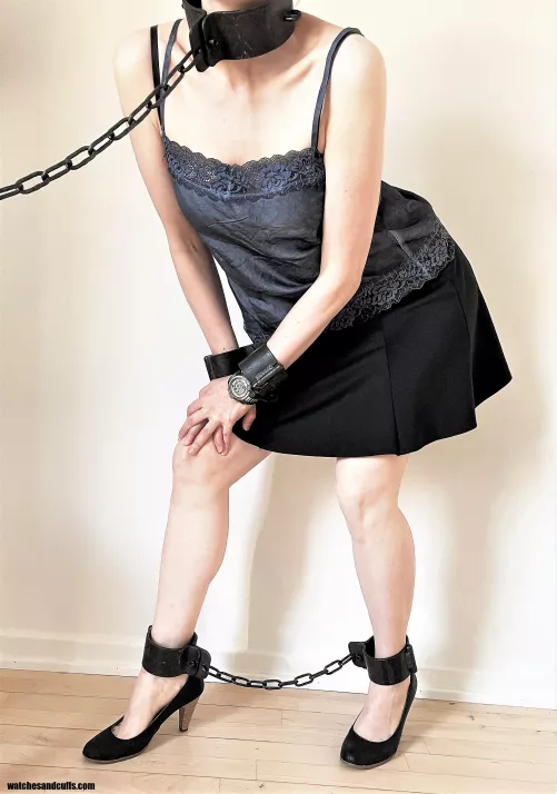 Striking a pose in my heavy metal restraints