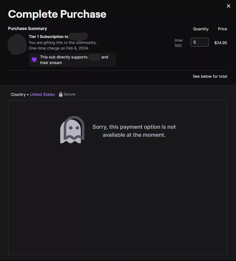 Anyone know why I can't gift subs?
