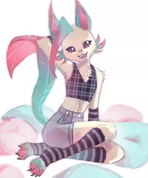 Drawing my fursona in my new style ~ (art by me)