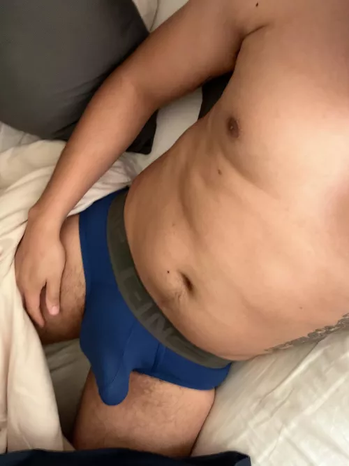 Hard in these blue briefs
