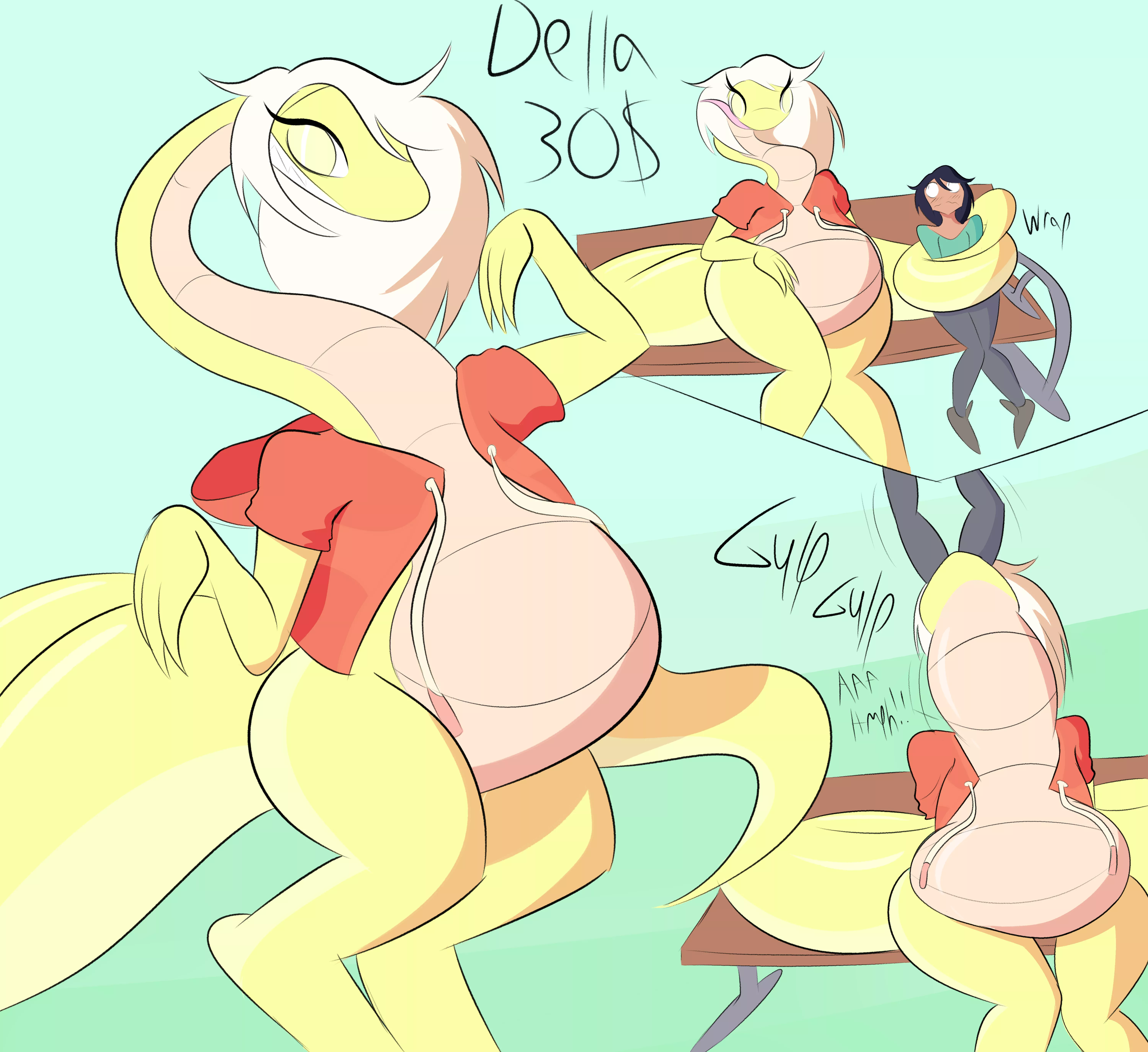 {Image} Della, an outdoorsy n snarky dragon lady, likes eating cute guys that pass by at the park (Art by JackMunchy)