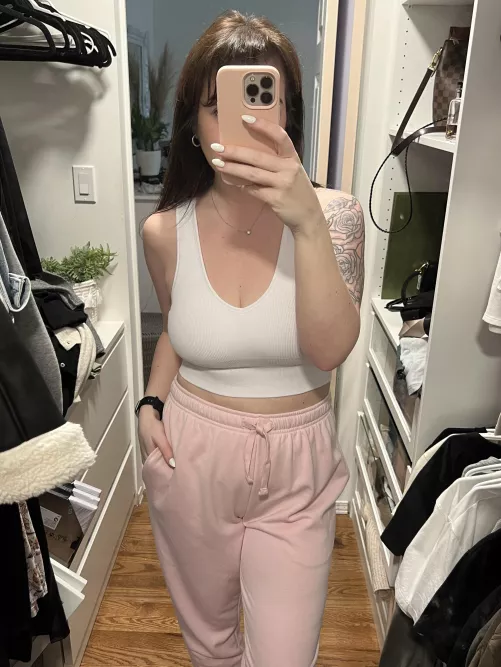 Nothing cuter than a white crop top and pink sweats!