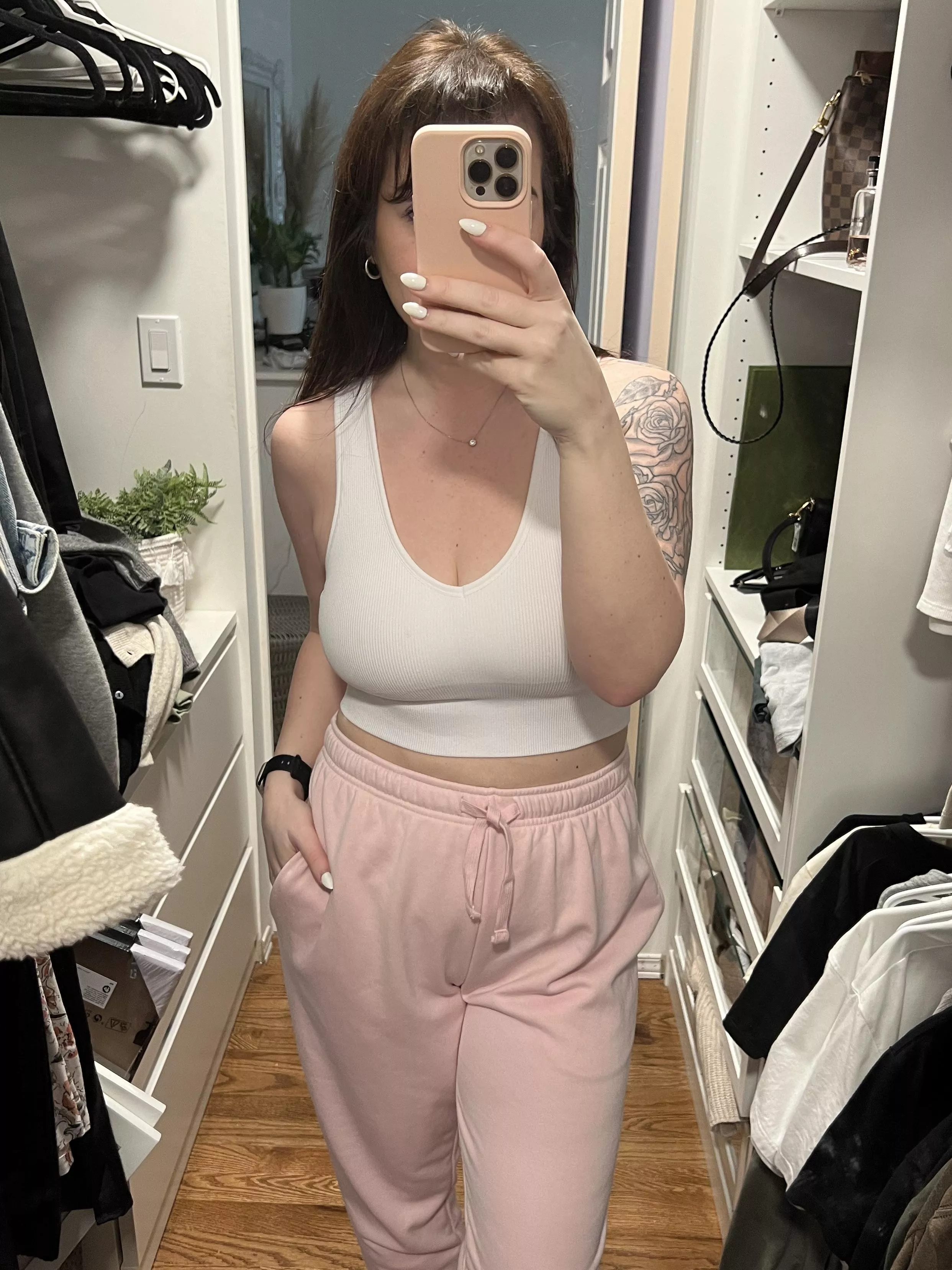 Nothing cuter than a white crop top and pink sweats!