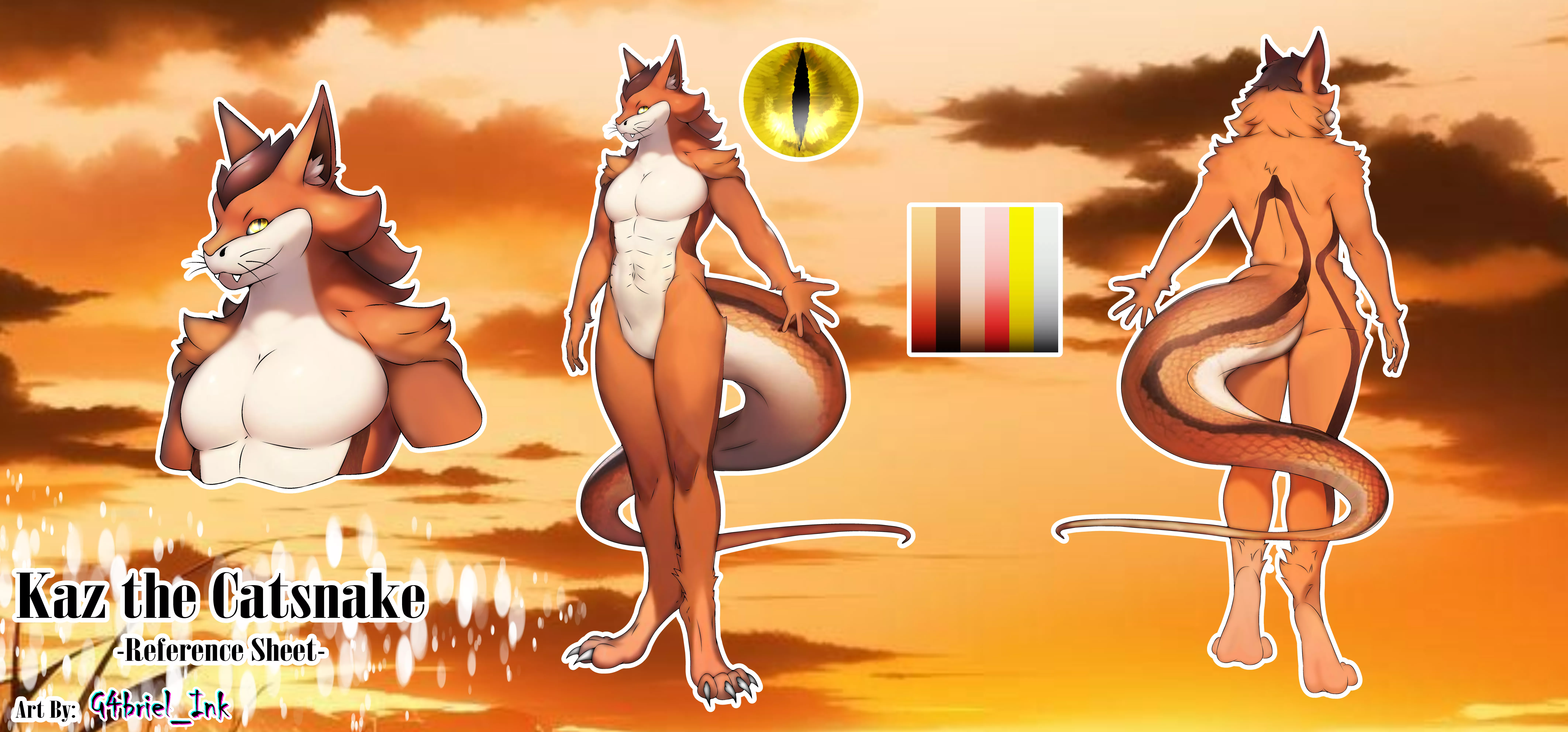 Reference sheet i done for a customer recently :3 i think i get a good mix of the cat and snake :D if you want some artworks too shot me a dm im always open! (Art by me)