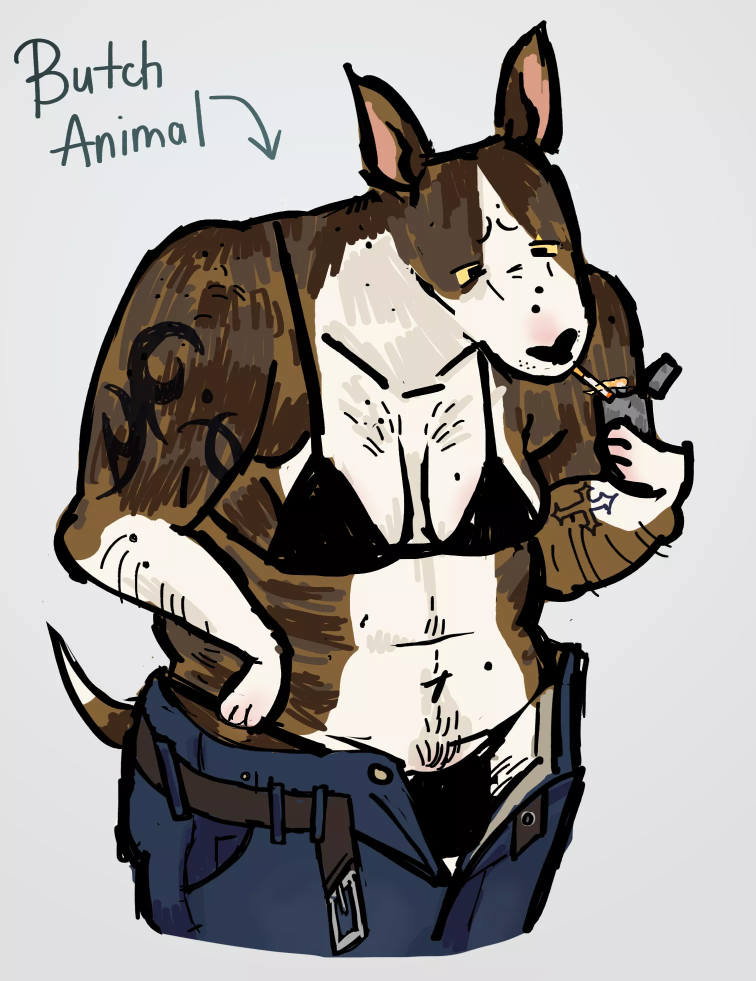 Butch terrier woman (thought I'd post it here since the last butch animal I drew got a lot of love <3)