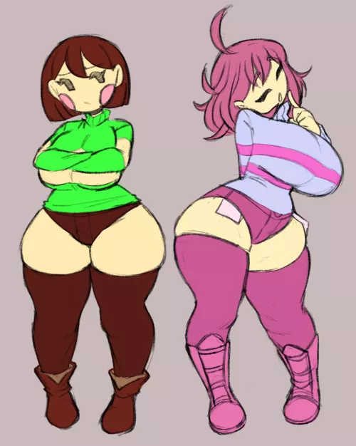 [Chara and Frisk looking thicc]