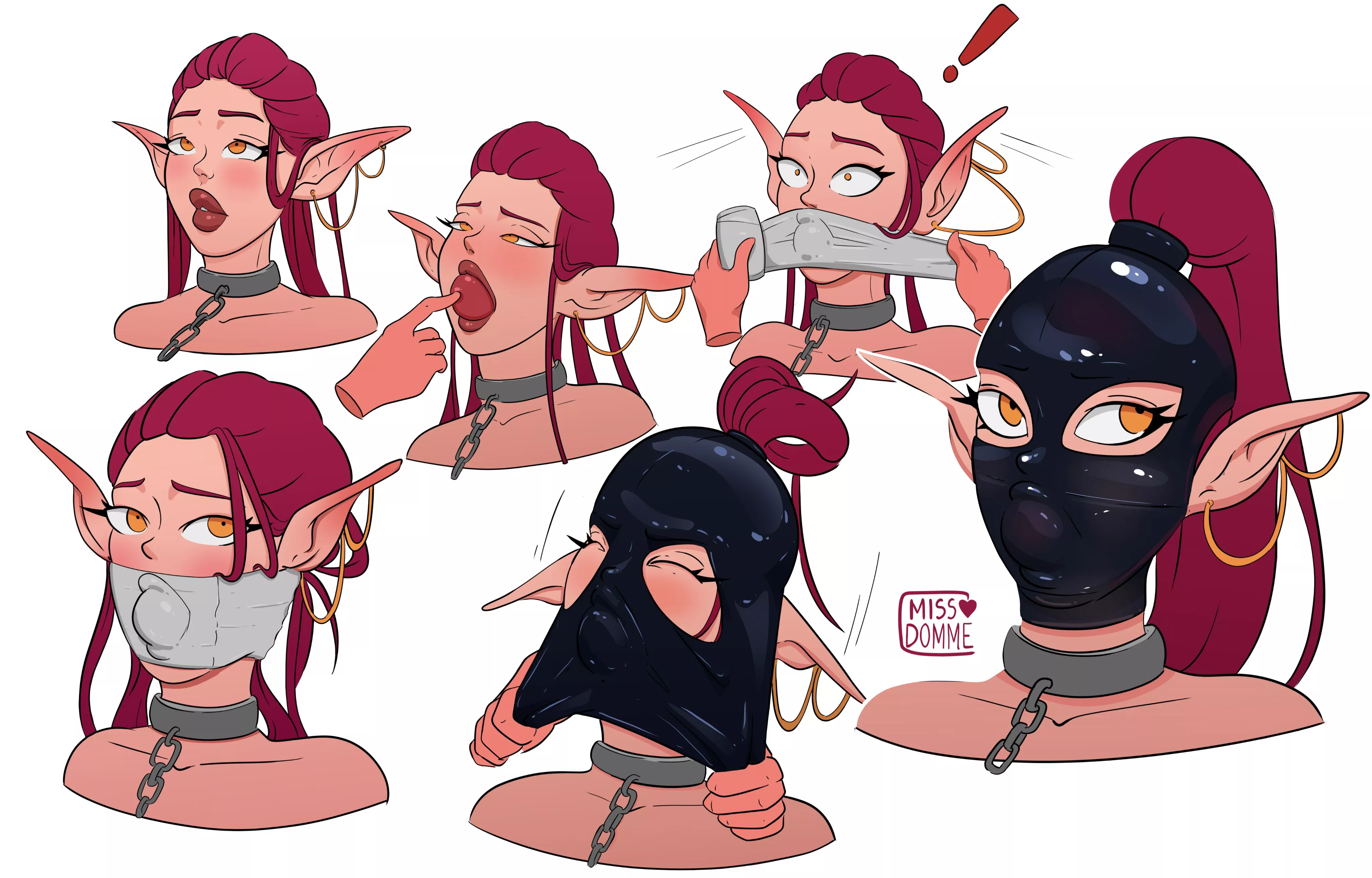 Elf slave given a collar, gag, and latex hood [MissDomme]