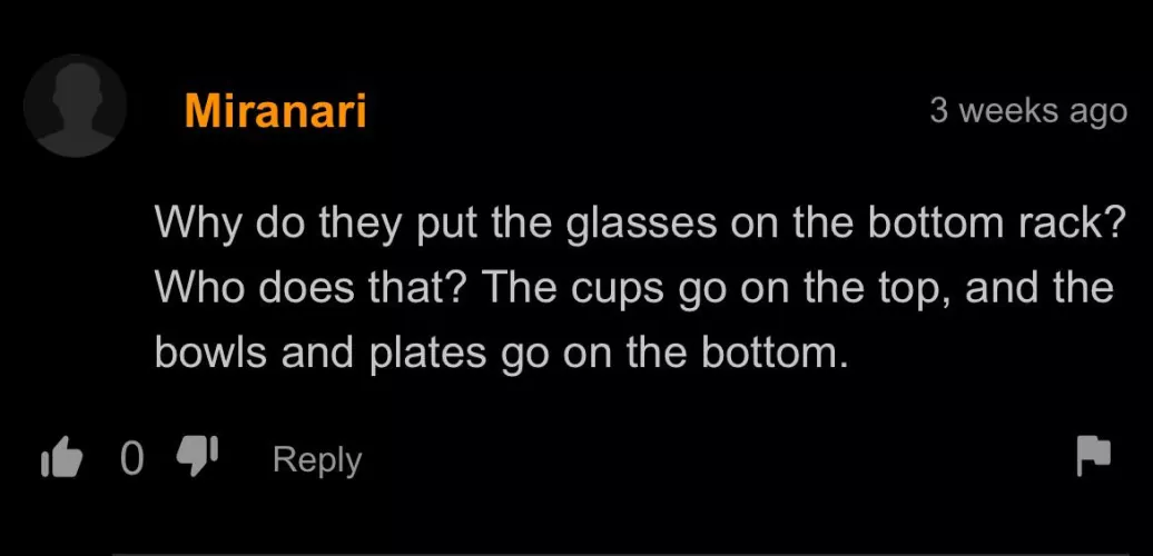 Glasses go on the top shelf